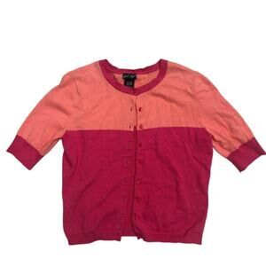 Colorblock Button Cardigan Pink & Peach Knit Sweater Soft Cozy Style 💗🧡 Size S